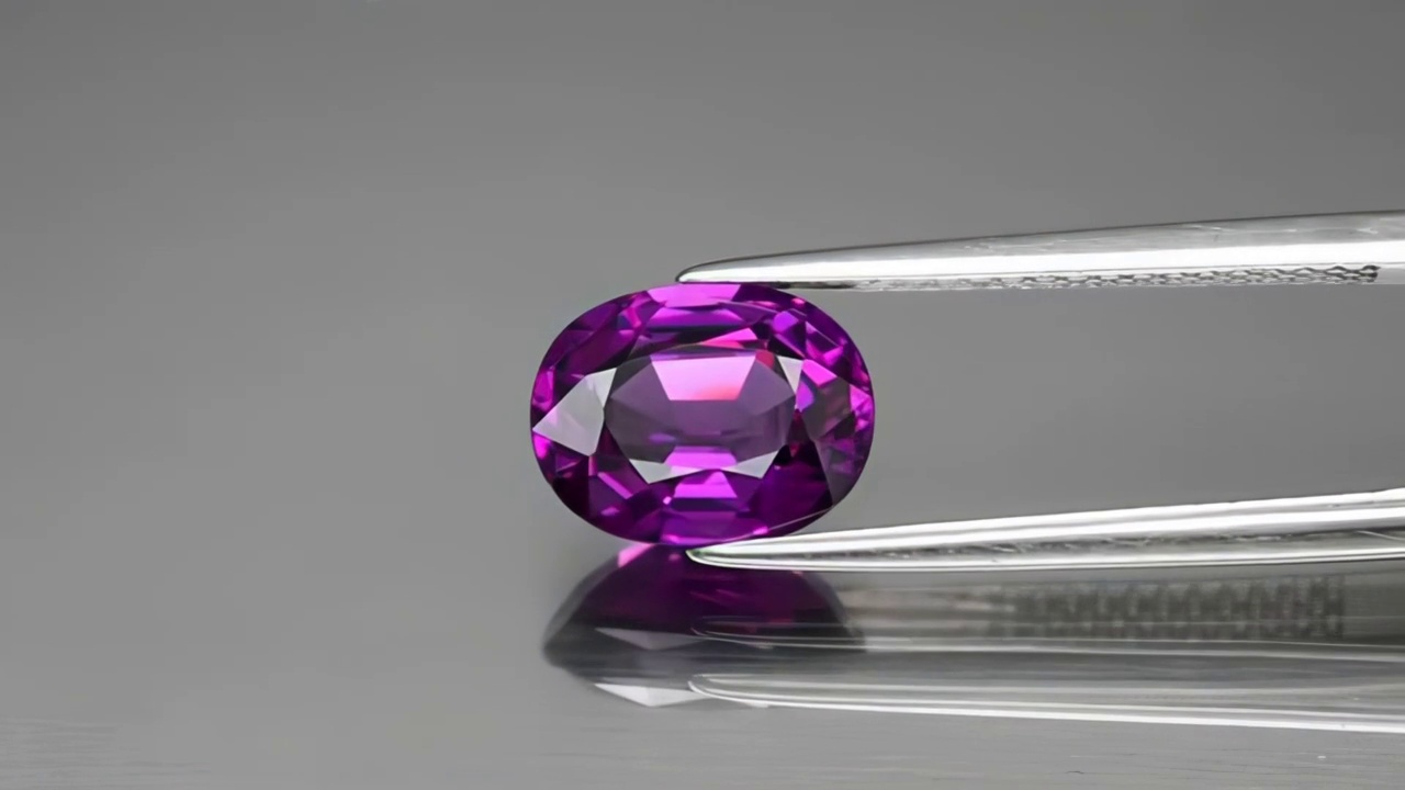 天然紫色马拉维石榴石椭圆形切镊子视频素材
