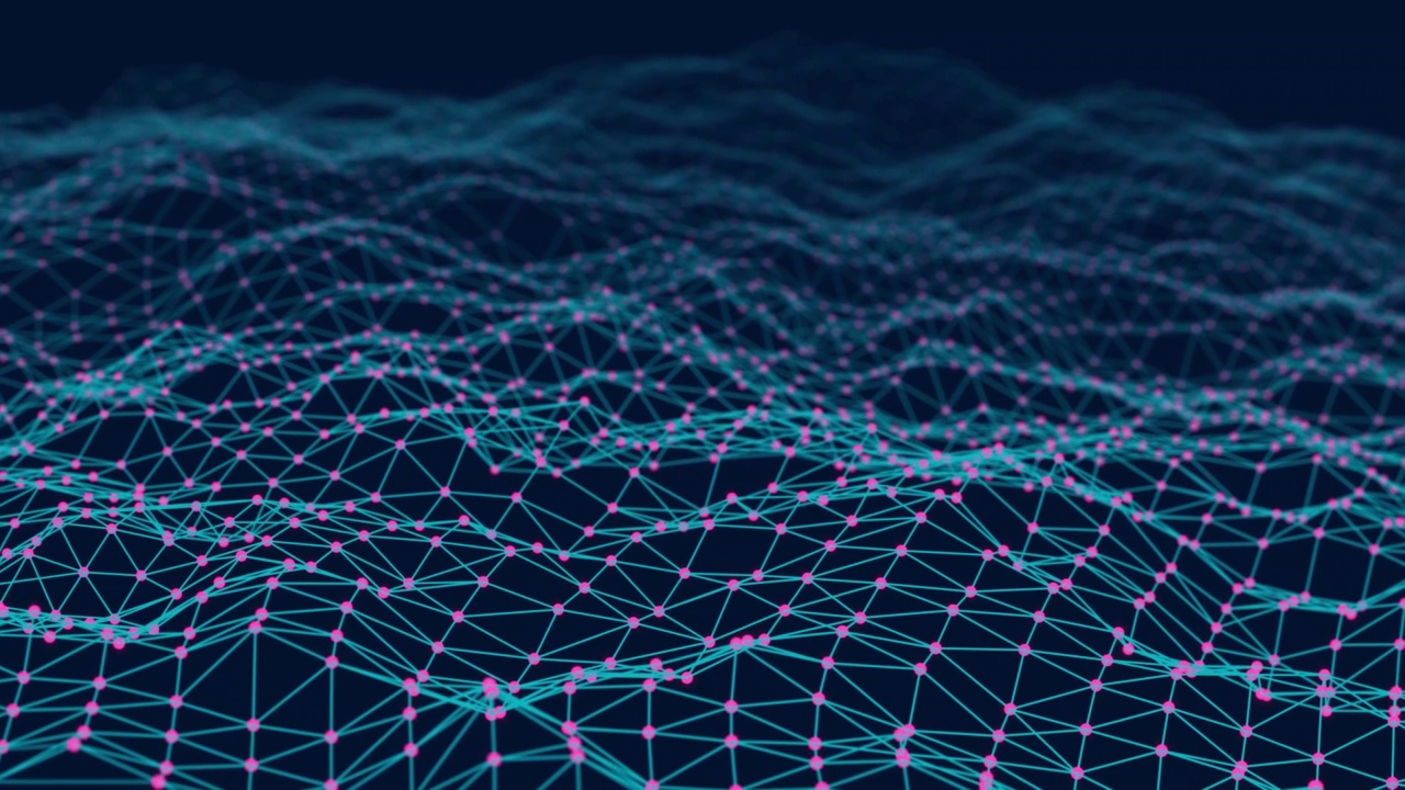 数据技术说明。用点和线连接的抽象波。数字的背景。3 d渲染。无缝循环。4 k视频素材