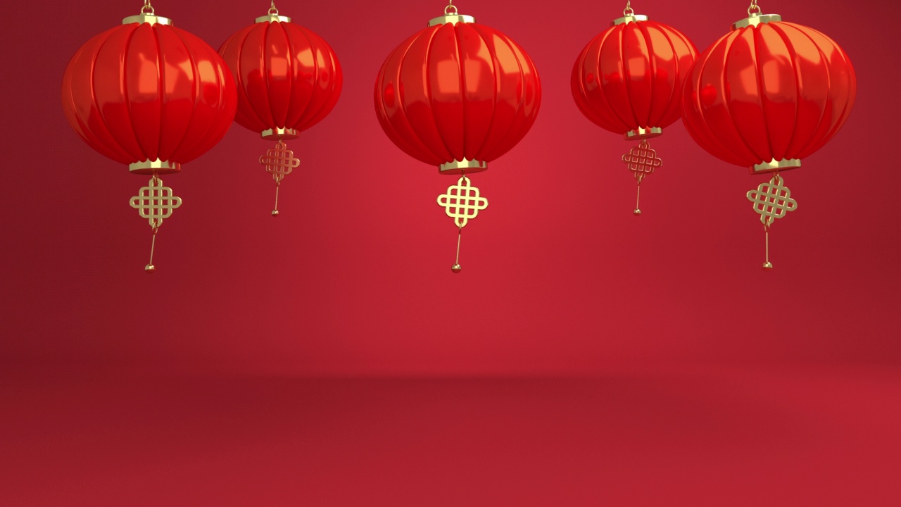 红色背景的中国式动画灯笼。祝中国新年2022虎年快乐，剪纸花和工艺风格的亚洲元素。网页卡或商业横幅，空白的文本空间视频素材