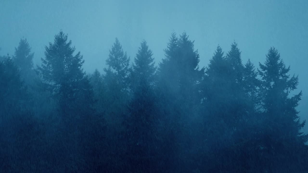 雨和雾在树线上视频素材