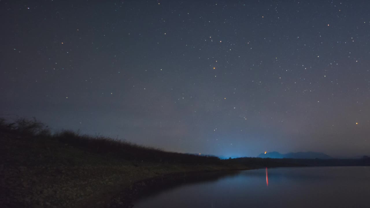 视频4K时间推移银河系移动的山脊。黑夜从黑夜转到白天。星空之夜，泰国南邦，星空下的星星。视频素材