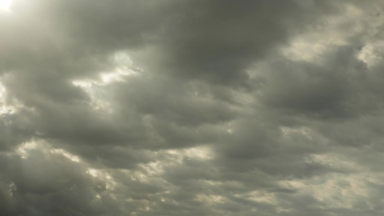 带有灰色天空的雷雨云景。雨云。引人注目的背景。巨大的黑云快速移动视频素材