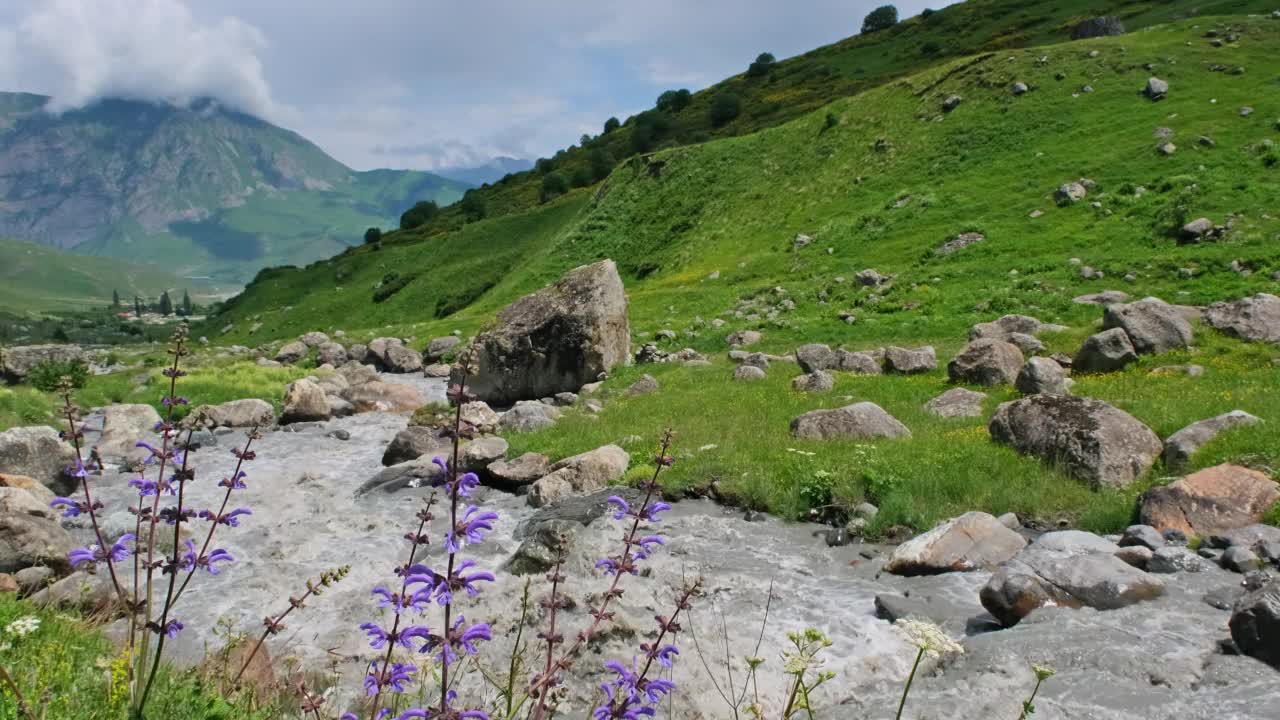 高加索山区的小溪和山谷视频素材