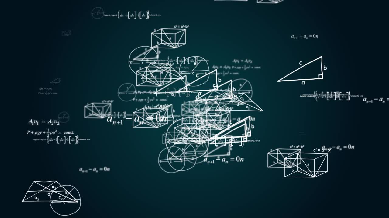 摘要4K循环创造数字数学公式循环绿色屏幕循环动画背景。视频素材