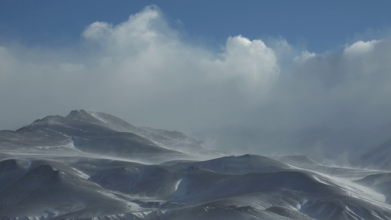 阿尔泰库雷山脉冬季有暴雪和强雪灾。视频素材