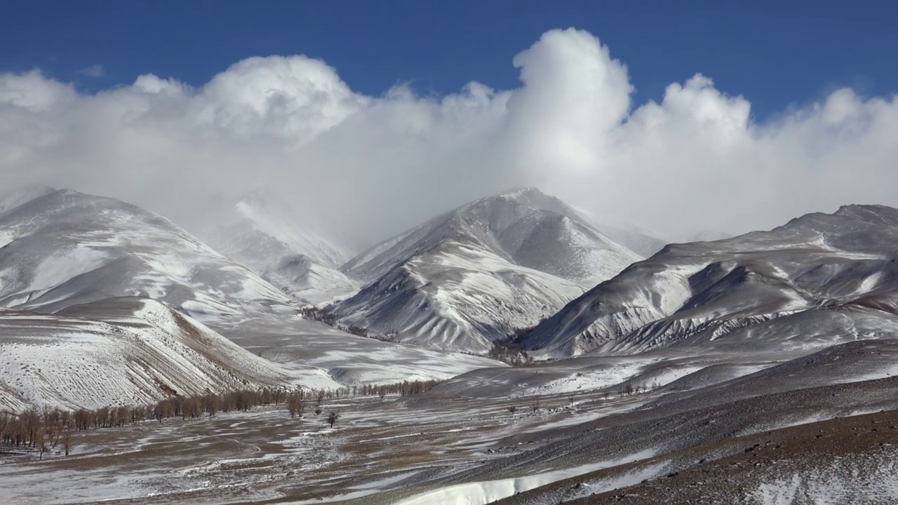 在早春季节，Kuray山脉和蓝天上运行的云的延时视频。西伯利亚阿尔泰,Russiia视频素材