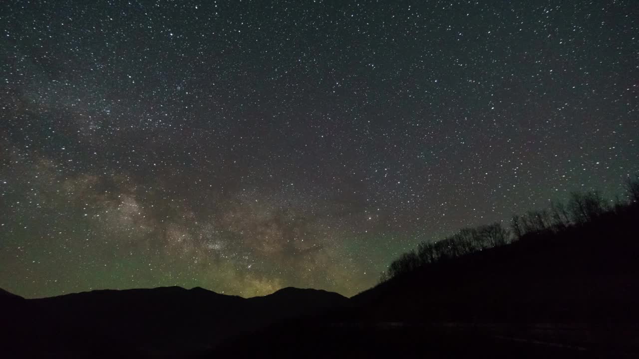 银河系移动在奥苏姆河山脉的剪影，阿尔巴尼亚视频素材