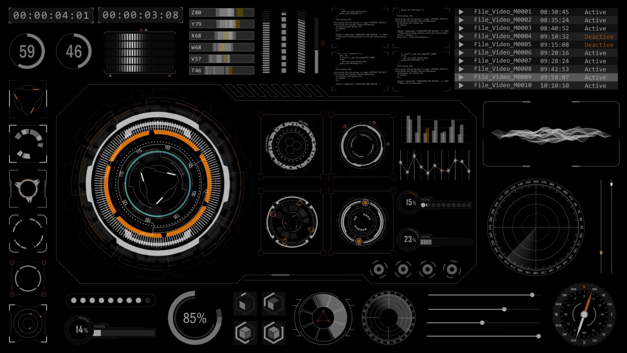 运动图形的抬头显示(HUD UI)技术界面屏幕与未来元素图形和聊天面板抽象背景alpha通道包括视频素材