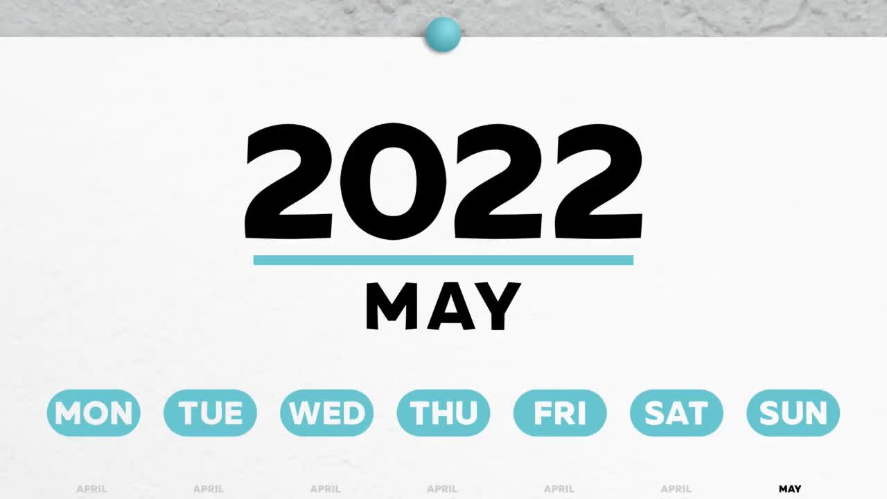 2022年5月，日历上美丽的一页，上面标着母亲节的日期视频素材