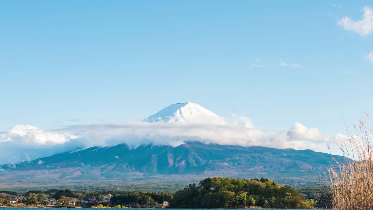 从日本川口湖看富士山的时间流逝视频素材