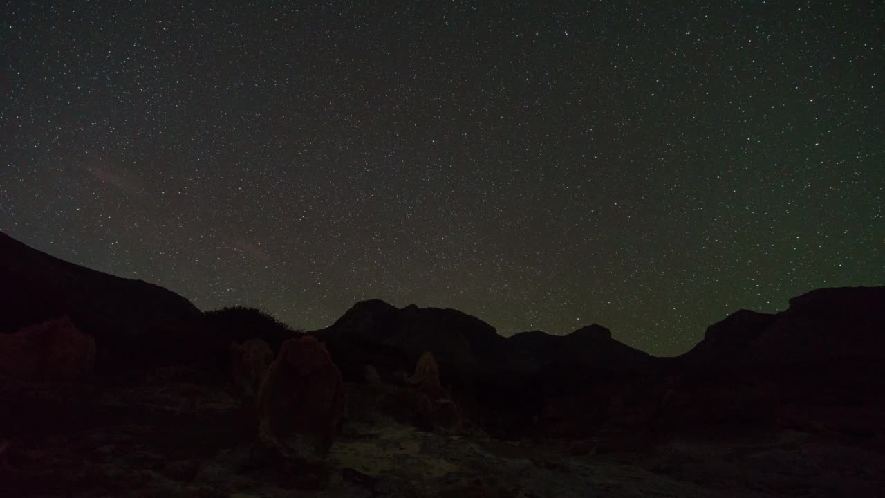 希腊伯罗奔尼撒半岛，以北极星为中心的移动恒星，在石林地质公园Agios Nikolaos上，有树干化石视频素材