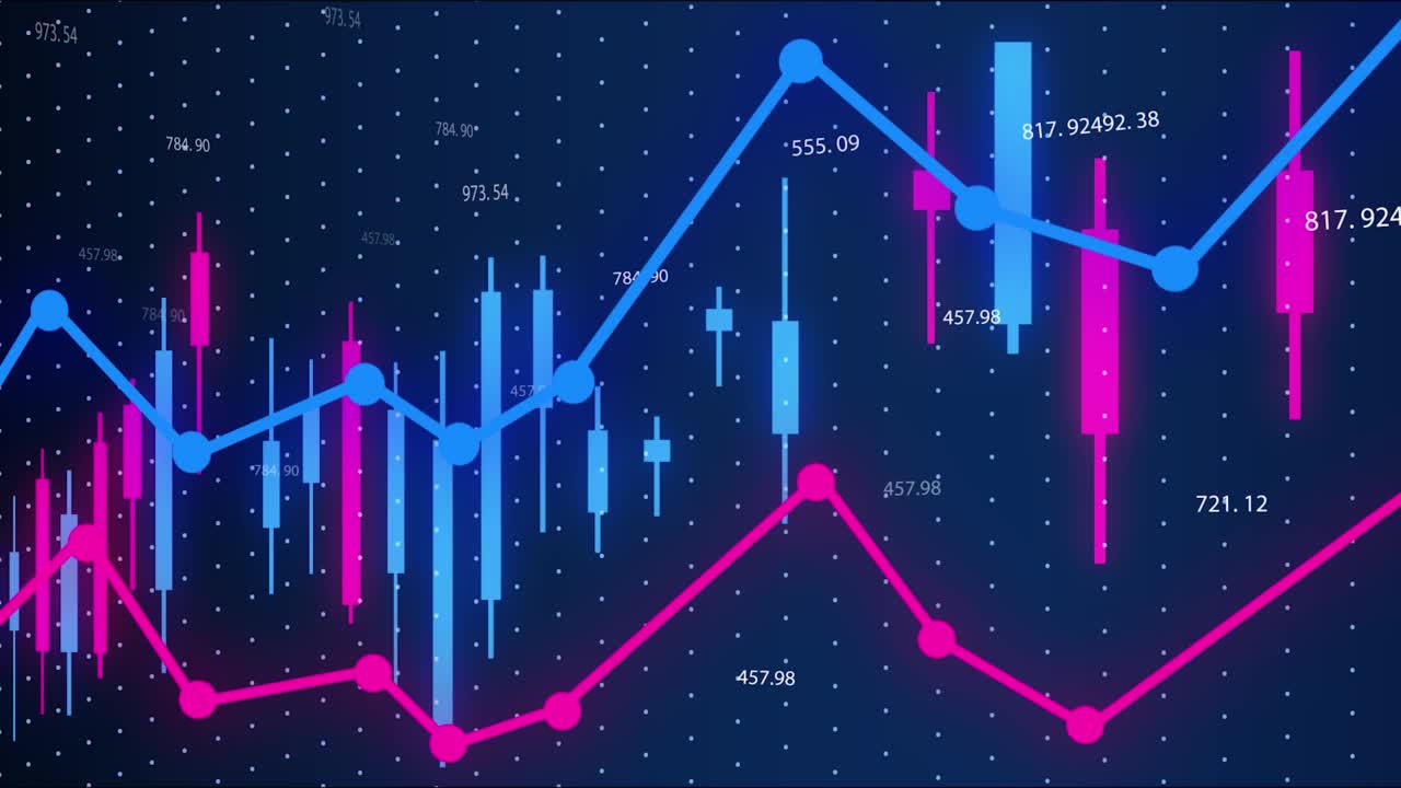 业务图与图表和股票数字动画。Cryptocurrency。金融交易概念视频素材