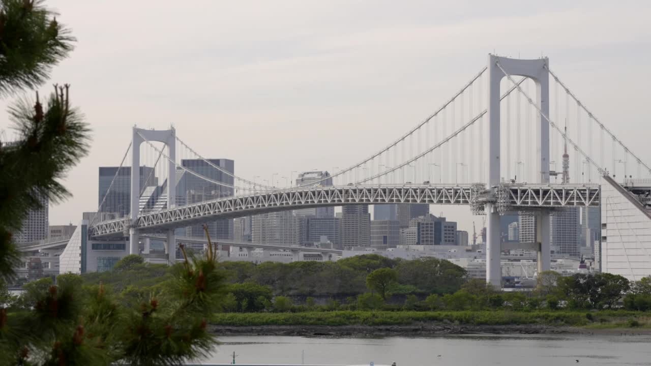 在日本东京的一座大桥上，汽车经过视频下载