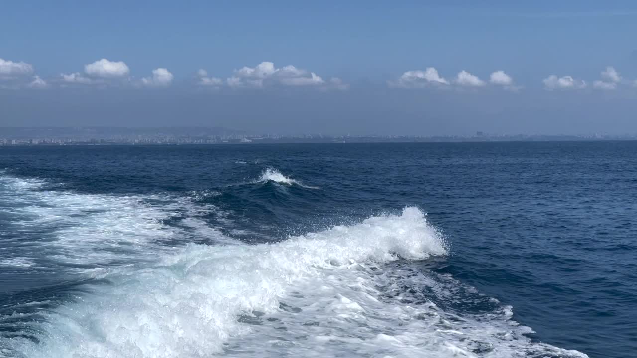 海豚在船后跳跃视频素材