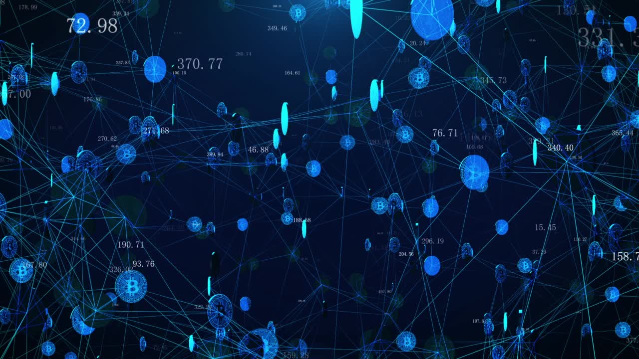 区块链技术与比特币图标连接视频素材