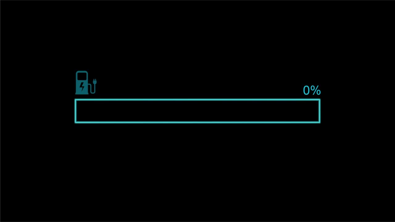 充电环保电动汽车进度条，电动汽车电池指示灯显示电池充电视频素材