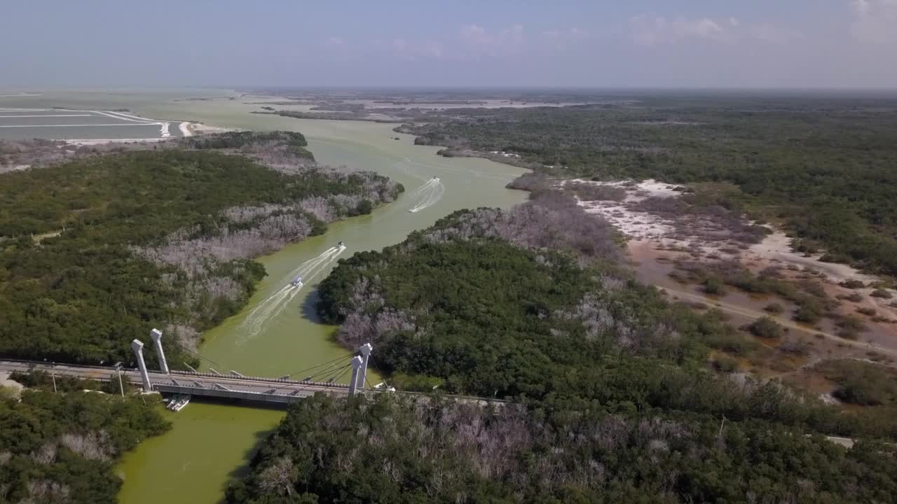 墨西哥尤卡坦半岛里约热内卢Lagartos的墨西哥丛林和泻湖鸟瞰图。视频素材