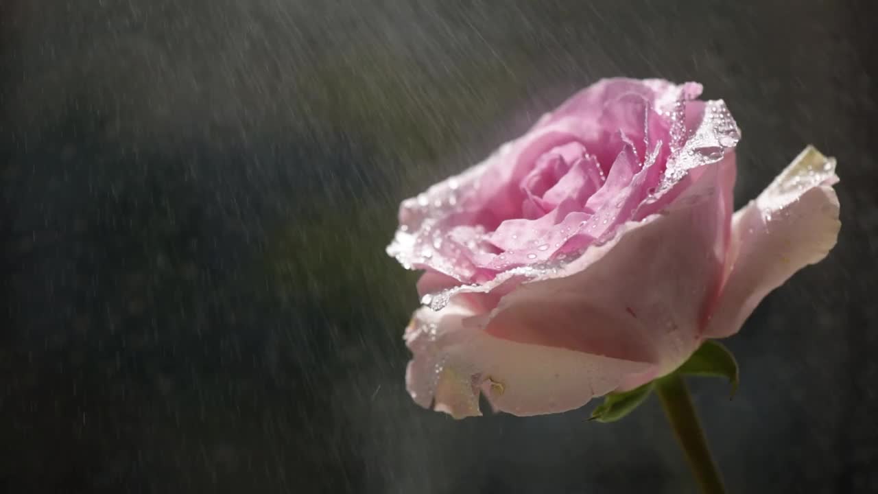 一个粉红色的玫瑰品种在雨中的厄瓜多尔特写视频素材