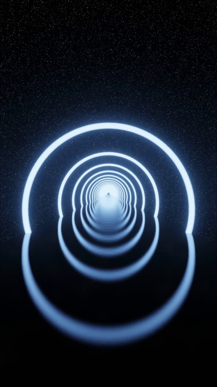 抽象的未来主义发光圆圈霓虹灯隧道星空间背景垂直3D渲染视频下载