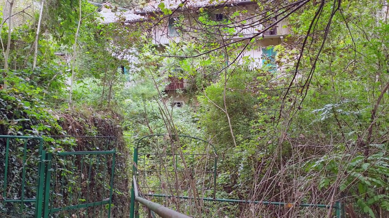 缩小被植被覆盖的鬼屋视频素材