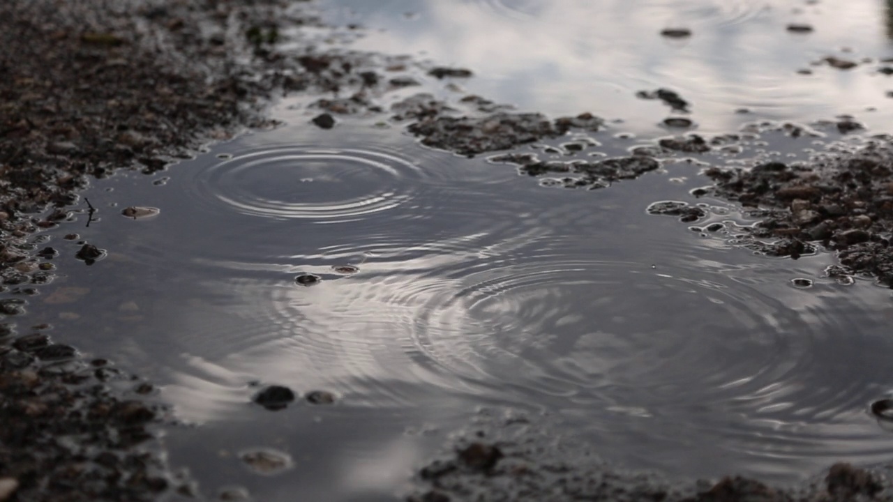 雨滴落入水坑视频素材