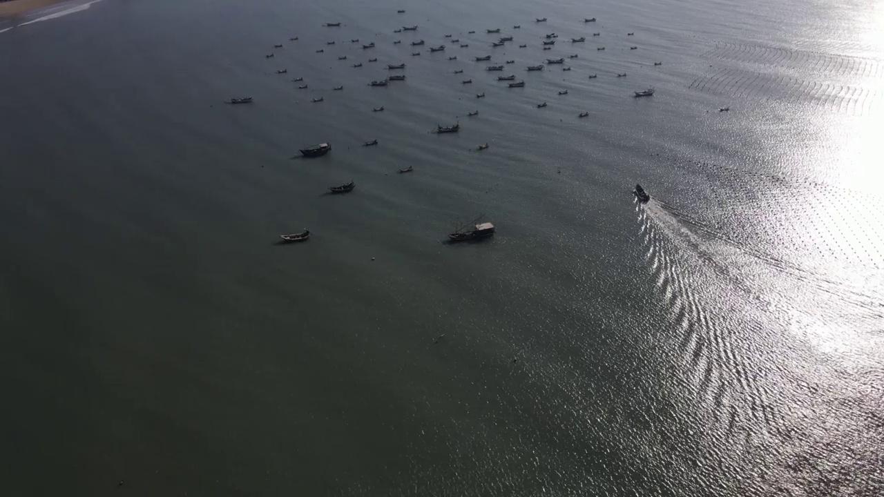 海洋农场和渔船的鸟瞰图视频视频素材