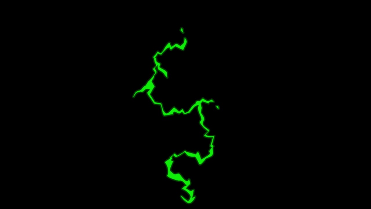 动画绿色闪电隔离在黑色背景。视频素材