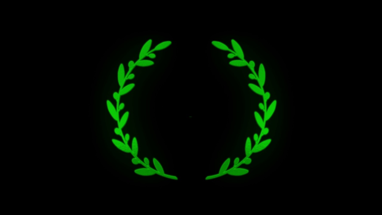 动画绿叶分离设计标志在黑色背景。视频素材