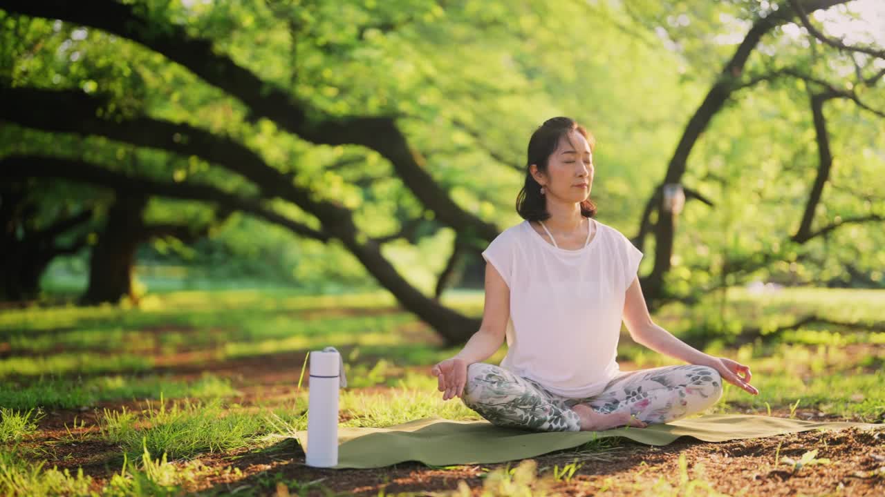 女人在大自然中冥想视频素材