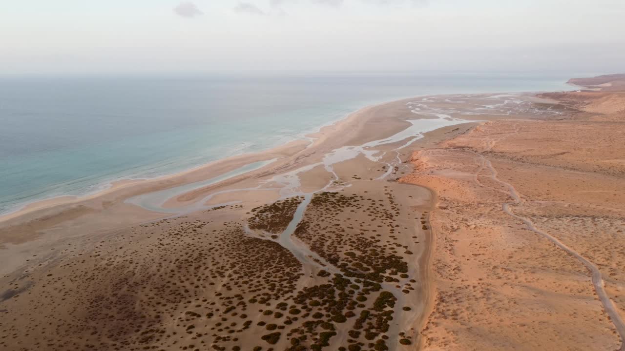 有沙丘和湖泊的海滩鸟瞰图。视频素材