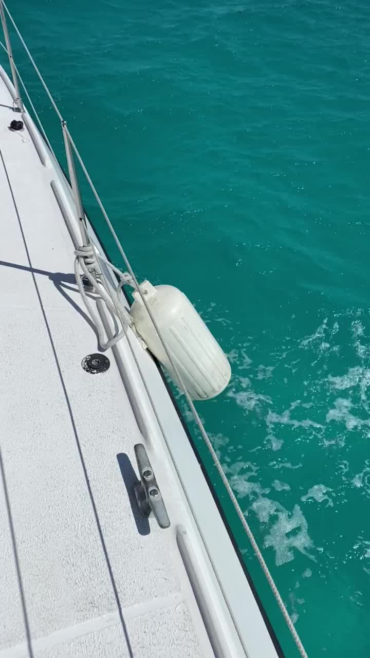 阳光明媚的日子，在Cancún加勒比海海域航行的双体船视频素材