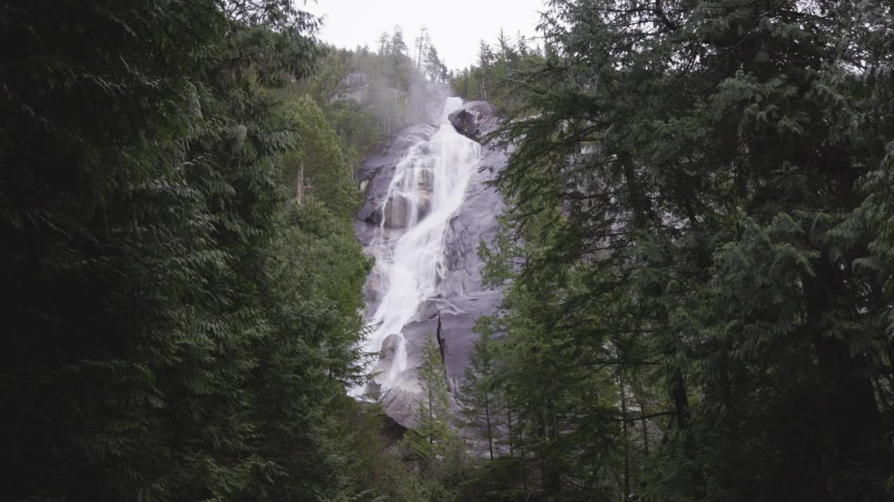 在多云的冬日里，香农瀑布和水流顺着峡谷奔流而下的景象。视频素材