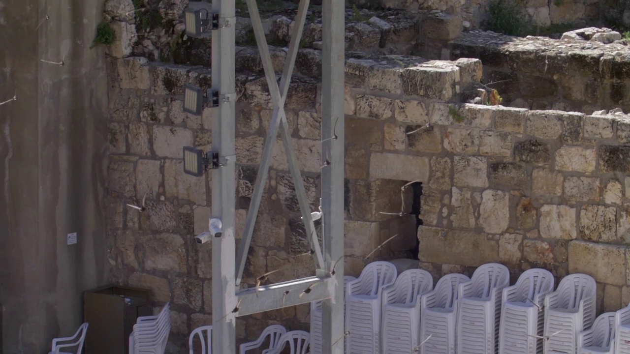 恸哭墙(kotel，西部)与雨燕鸟在慢动作飞行视频素材