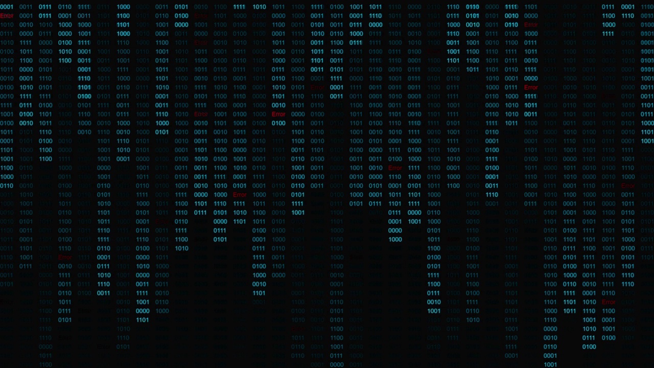 数字二进制码和错误消息在后台流动。大数据循环技术背景、数据安全、计算机犯罪。概念的运动图形，数字业务未来，矩阵行和列的背景。视频素材