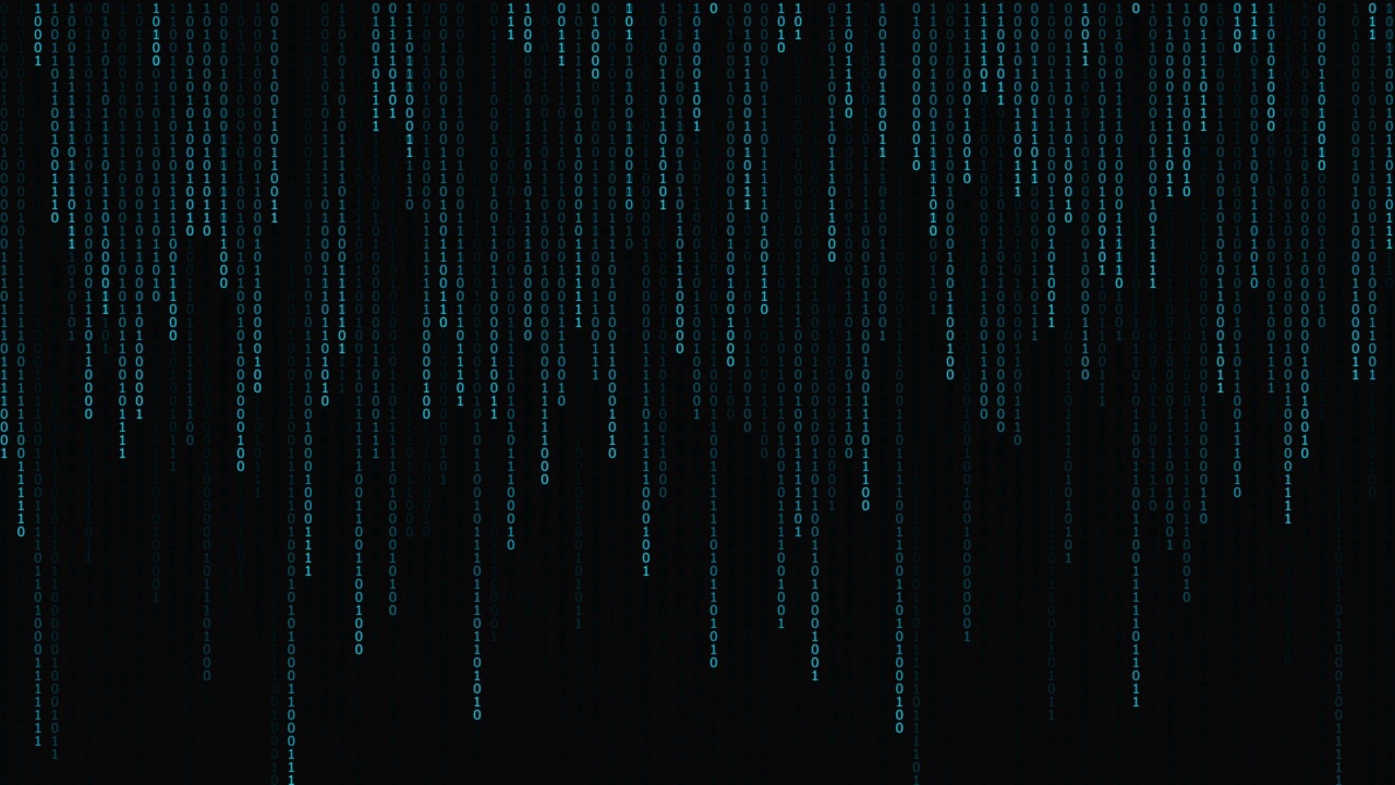 数字二进制码在后台流动。大数据循环技术背景、数据安全、计算机犯罪。概念的运动图形，数字业务未来，矩阵行和列的背景。视频素材