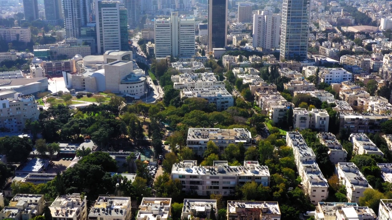 高空倾斜拍摄的高大的住宅在城市-特拉维夫亚福，以色列视频素材