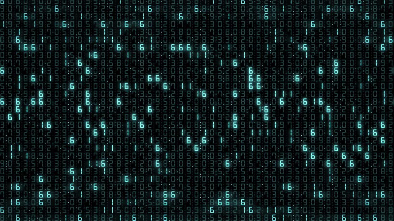 十六进制大数据数字代码运行通过黑色和蓝色的主机在未来的信息技术计算机。蓝色改变数字视频素材