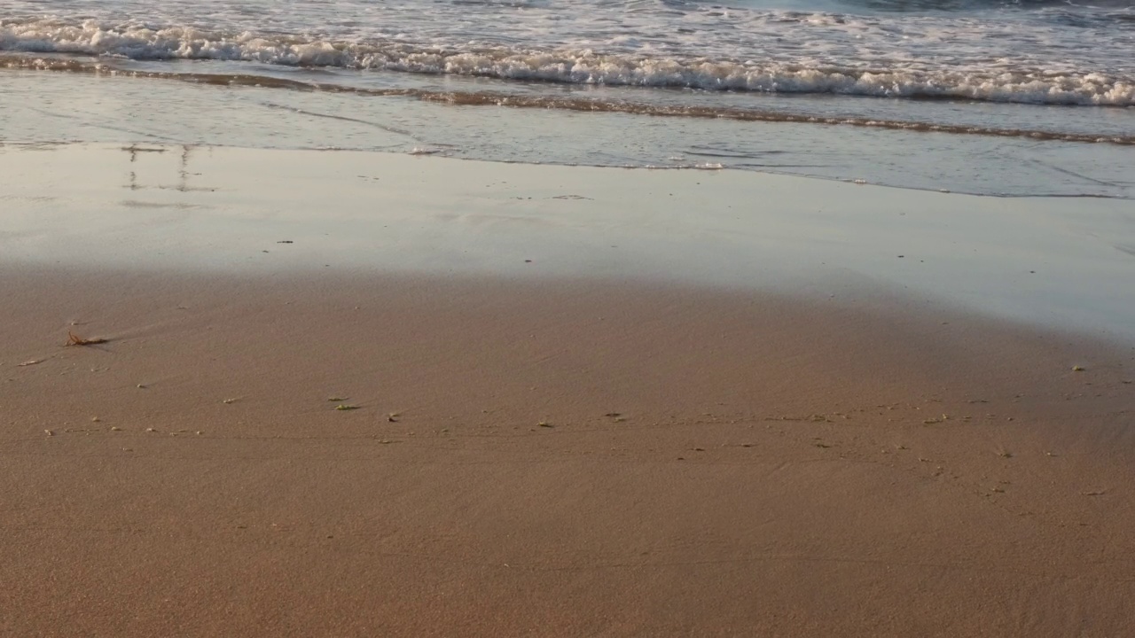 日落时海滩上的海浪视频素材