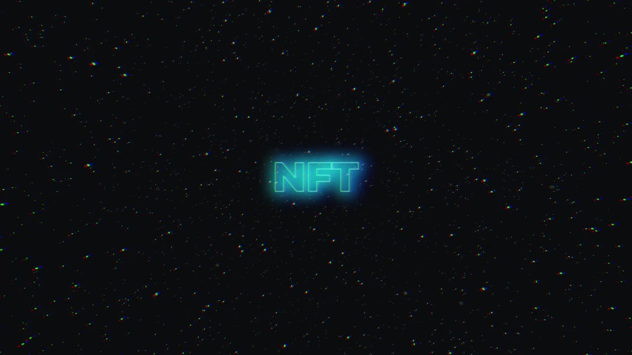 3D霓虹灯NFT铭文放大动画。NFT元宇宙概念视频素材