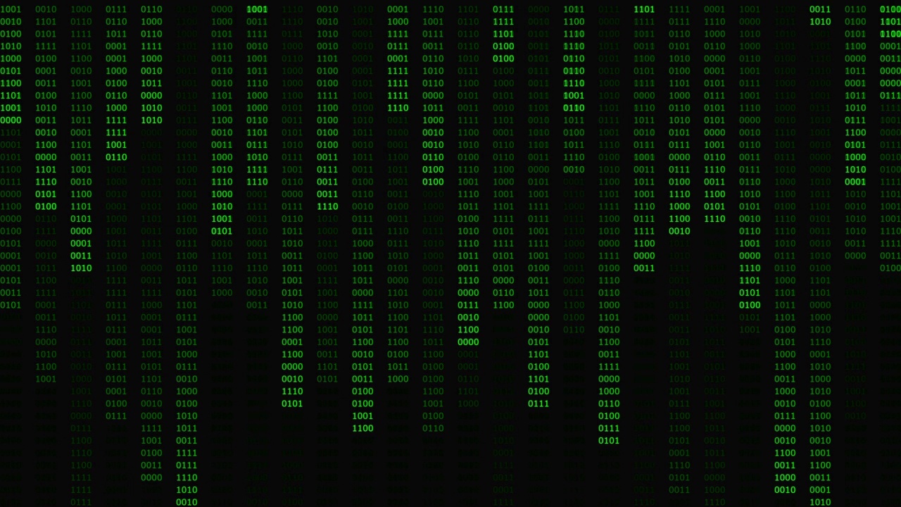 数字二进制码在后台流动。大数据循环技术背景、数据安全、计算机犯罪。概念的运动图形，数字业务未来，矩阵行和列的背景。视频素材