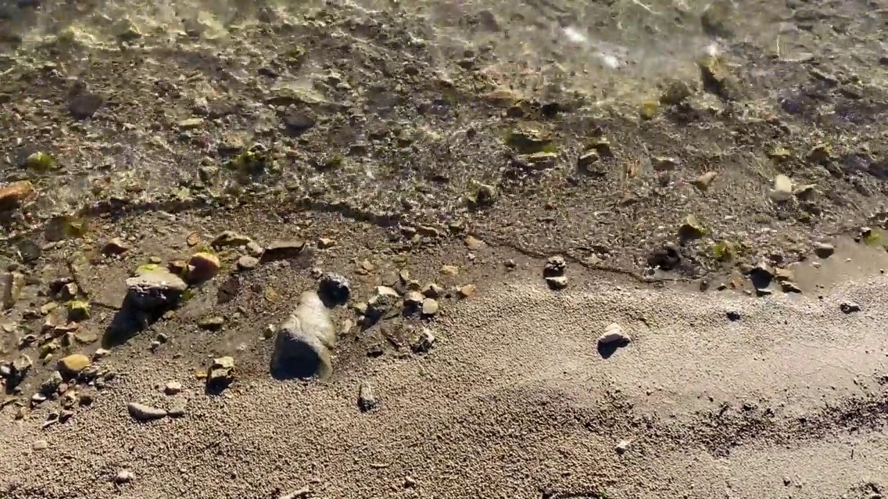 特写日落阳光明媚的海滩波浪海边海岸波浪阳光闪闪发光的太阳水多风的海洋冲浪电流湖反射视频素材