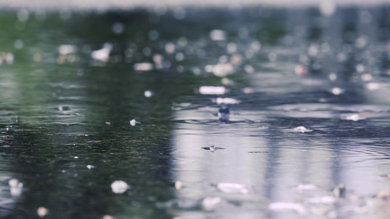 雨中的街道和反射着光的汽车视频素材