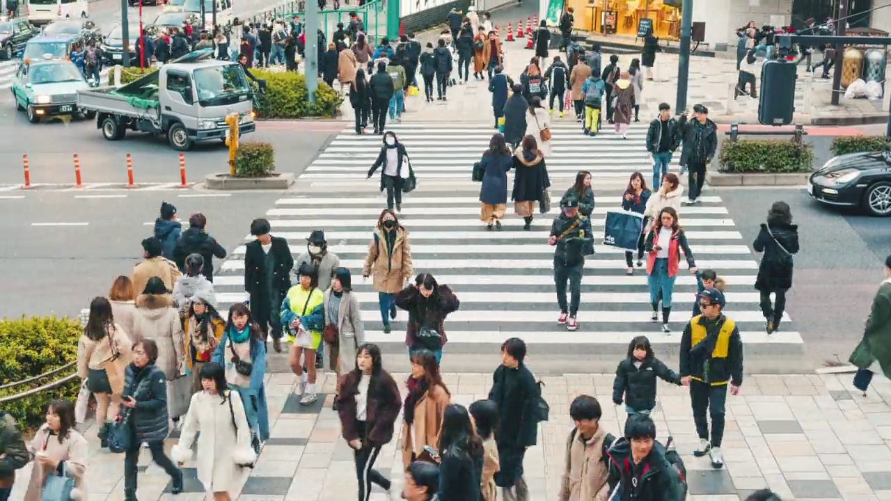 日本东京行人过街与交通的时间流逝视频素材