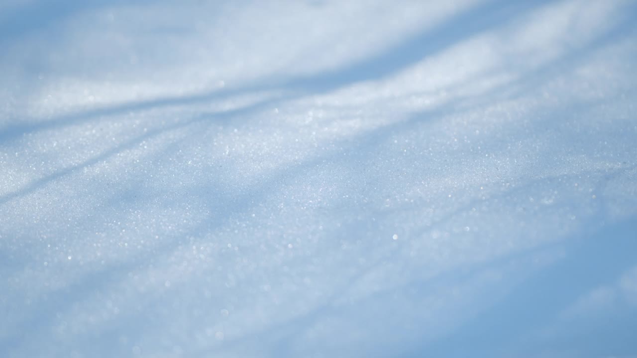 白雪皑皑的地面上，阳光透过树木照射进来。平底锅。散景。视频素材