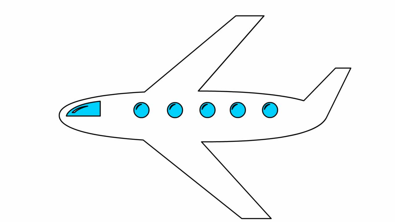 动画黑线平面飞过天空。旅行的概念。毛圈的视频。平面矢量插图孤立在白色背景上。视频素材