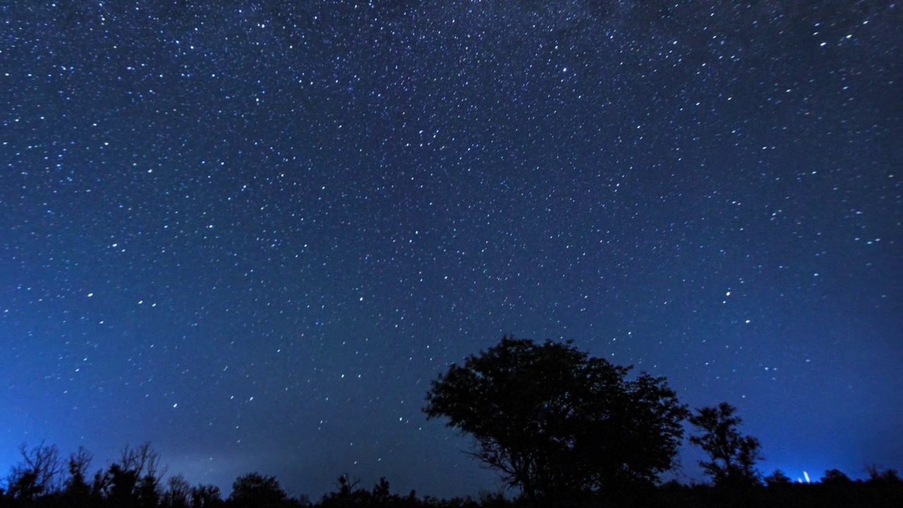 漆黑夜晚的星空。夜晚星星的运动，银河在天空中移动。视频素材