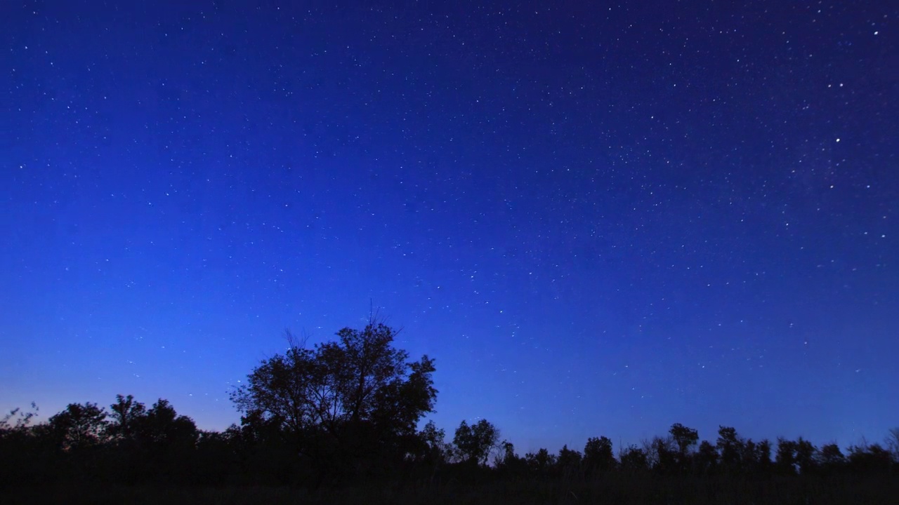 星空从日落到黑暗。恒星在夜间围绕北极星旋转的运动。视频素材