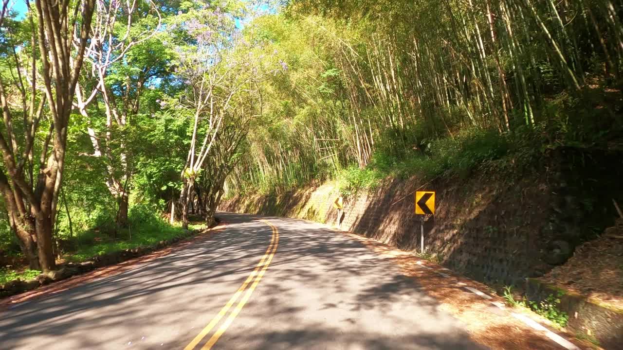 在具有自然景观的道路上驾驶汽车视频素材