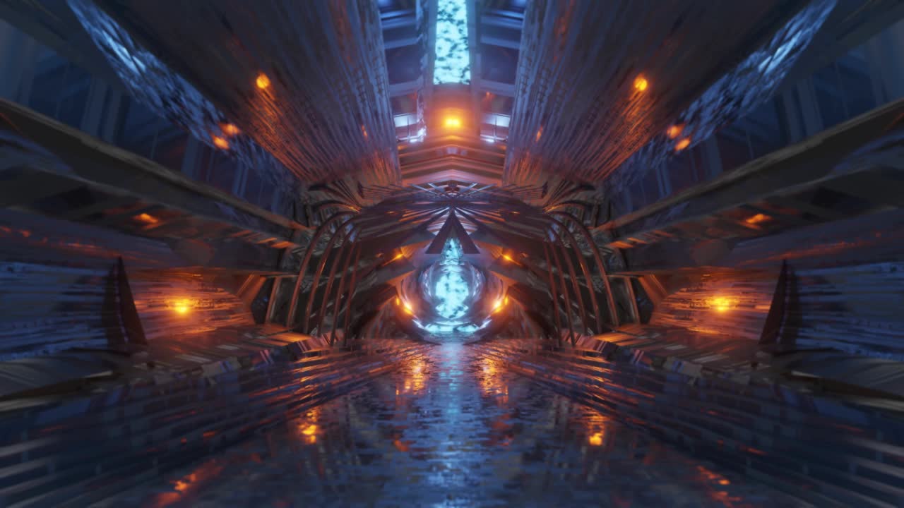 科幻未来幻想外星人大礼堂建筑背景3D渲染视频下载