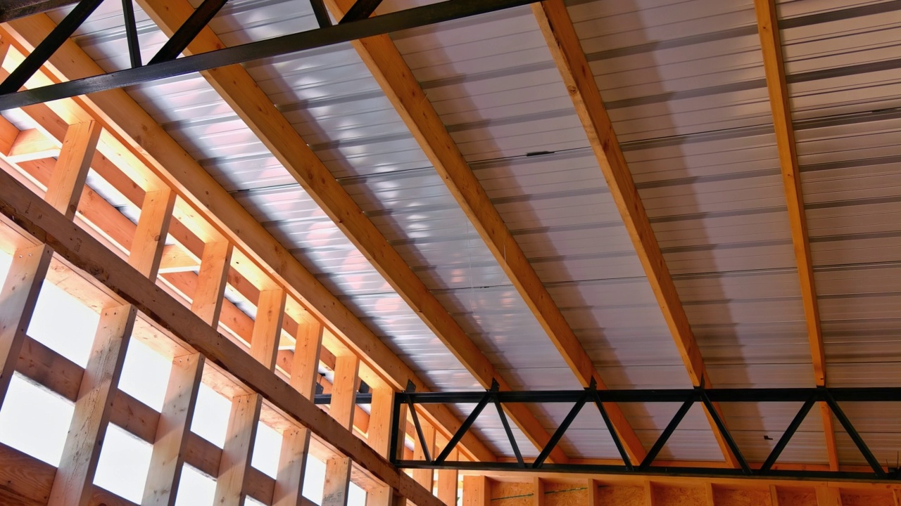 建筑机库屋顶结构，用于大型现代化仓库视频素材